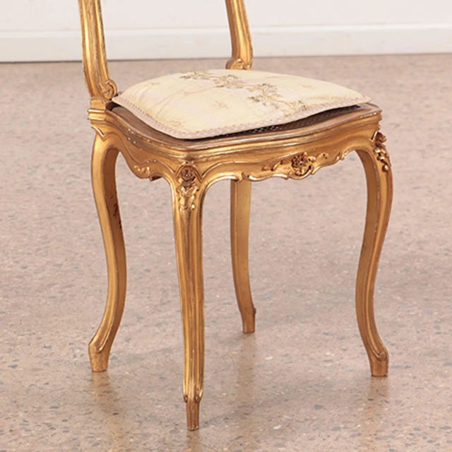 French Pair of Giltwood and Carved French Louis XV Style Side Chairs. Circa 1900 For Sale - Image 3 of 13