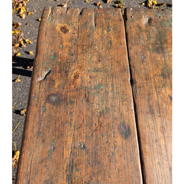 19th Century 18th or 19th Century Rustic Primitive Farmhouse Table in Old Green Paint For Sale - Image 5 of 18