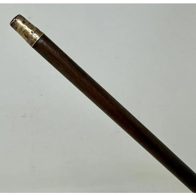 Bone Antique Vintage English Walking Stick Cane Wooden Gold Plated Cow Horn Handle For Sale - Image 7 of 8