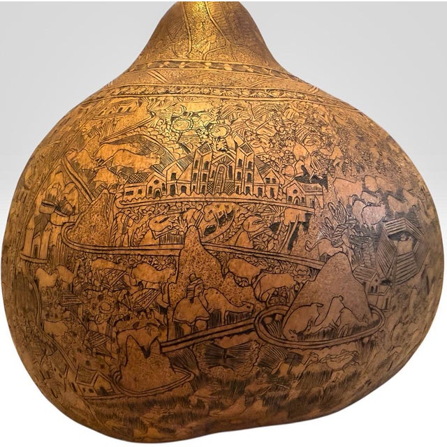 Mid 20th Century Mid 20th Century Large Peruvian Folk Art Mate Burilado Hand-Carved Storytelling Gourd For Sale - Image 5 of 11