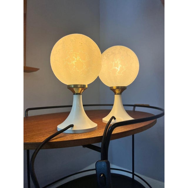 Cream Bedside Lamps with Tulip Bases, Set of 2 For Sale - Image 8 of 11