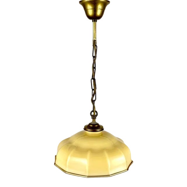 Yellow Glass Pendant Lamp with Brass Fixing, France, 1960s For Sale