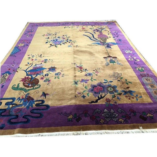 Art Deco Antique Light Gold/Purple Art Deco Chinese Rug - 9'x12' For Sale - Image 3 of 10