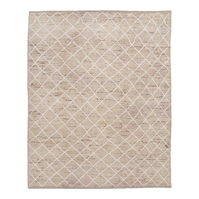 Modern Moroccan-Style Beige Tribal Wool Rug For Sale