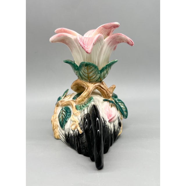 Pink 1996 Fitz & Floyd Crane & Lily Ceramic Candlestick Holder – Chinoiserie / Hollywood Regency For Sale - Image 8 of 12