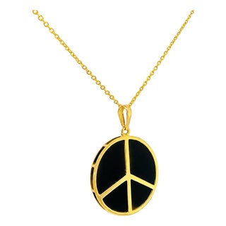 Mid 20th Century 14k Yellow Gold Black Onyx Peace Sign Pendant Slide Modern Estate For Sale