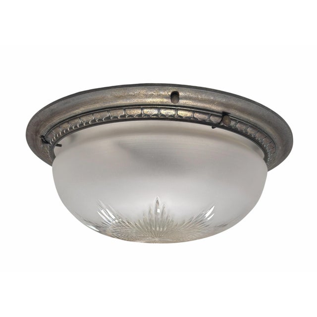 Antique Art Deco Star Cut Crystal Flush Mount Ceiling Light Fixture For Sale - Image 4 of 4