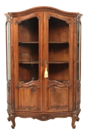 Early 20th Century Louis XV Carved Walnut Stained Vitrine Armoire