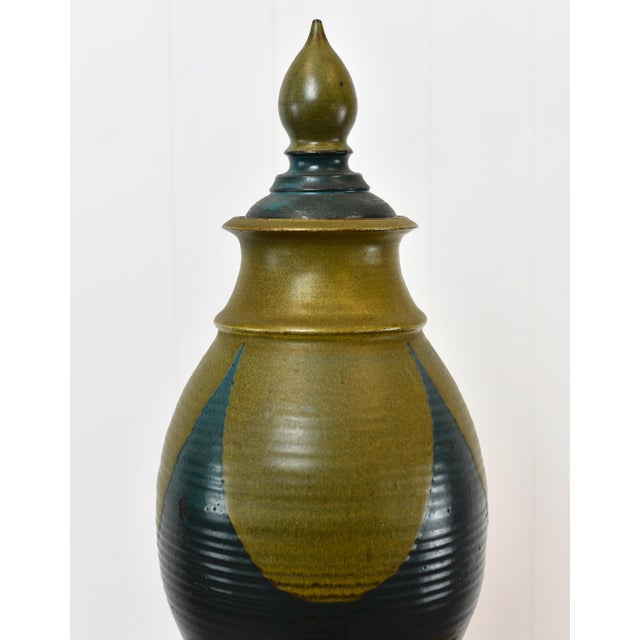 Mid-Century Modern Large 1970s Mid Century Modern Studio Pottery Lidded Jar Signed For Sale - Image 3 of 13