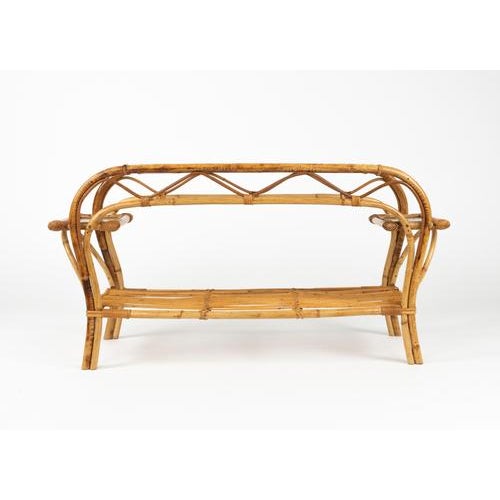 Mid-Century Modern Mid-Century Modern Rattan and Frosted Glass Rectangular Side Table, Italy, 1970s For Sale - Image 3 of 18