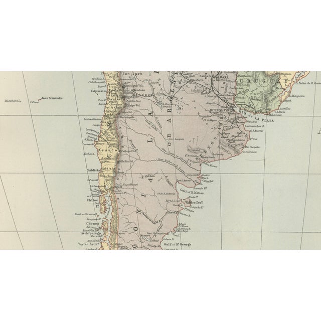 Black Antique South America Map from Bartholomew, 1884 For Sale - Image 8 of 10