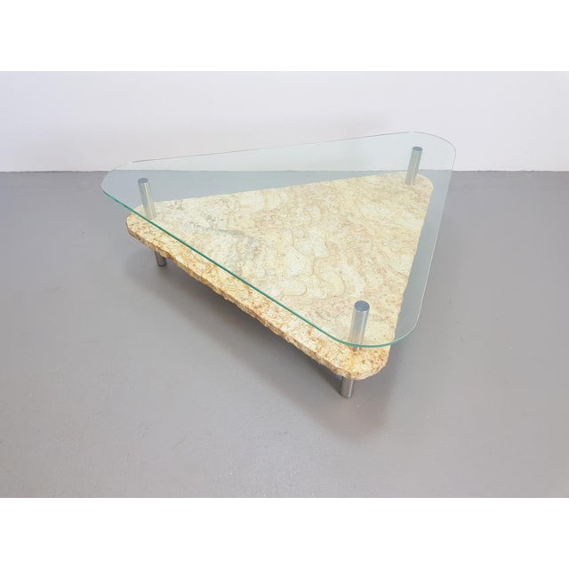 Brutalist Triangle Coffee Table in Marble and Stainless Steel, 1970s For Sale - Image 11 of 12