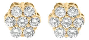 14K Yellow Gold 3/4 Cttw 7 Stone Floral Cluster Round Brilliant Cut Diamond Stud Earrings with Screw Backs (I-J Color, SI2-I1 Clarity)
