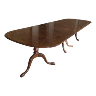 Monumental 12-Foot Figured Burl Wood Triple Pedestal Extension Dining Table For Sale