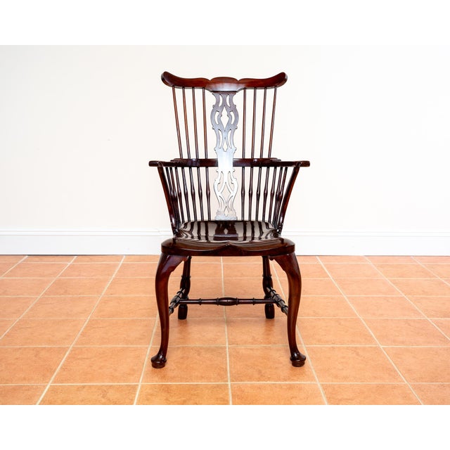 A very impressive and rare, fine antique Georgian Revival mahogany Windsor armchair in lovely antique condition. Likely...