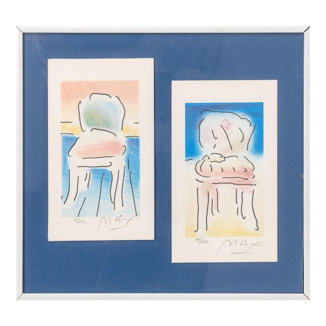 Peter Max New Chair & Old Chair 1981 Signed Lithograph Pair 31/280 & 44/280 For Sale