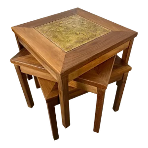Walnut With Copper Tile Top Tables by John Keal for Brown Saltman