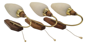 Mid-Century Modern Wall Sconces in Wood and Brass, 1950s-1960s, Set of 3