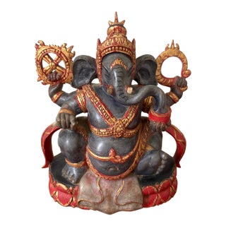 Vintage Mid-Century Signed Balinese Hand-Carved Ganesha Wood Sculpture by I Wayan Pageh For Sale