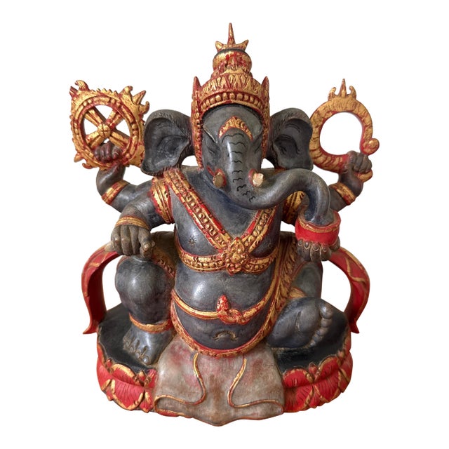 Vintage Mid-Century Signed Balinese Hand-Carved Ganesha Wood Sculpture by I Wayan Pageh For Sale