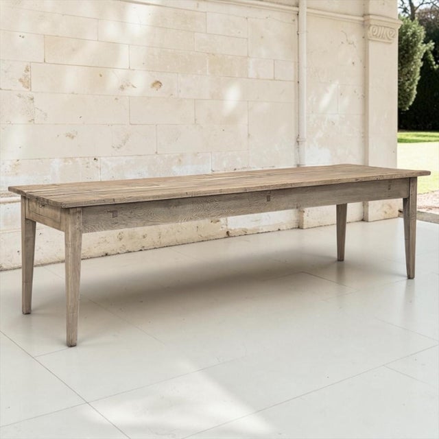 French Country 18th Century Grand Rustic Country French Stripped Sycamore Farm Table For Sale - Image 3 of 18