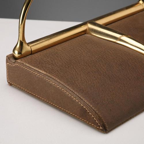 Brown Vintage Bookends in Leather and Brass from Gucci, Italy, 1970s, Set of 2 For Sale - Image 8 of 14