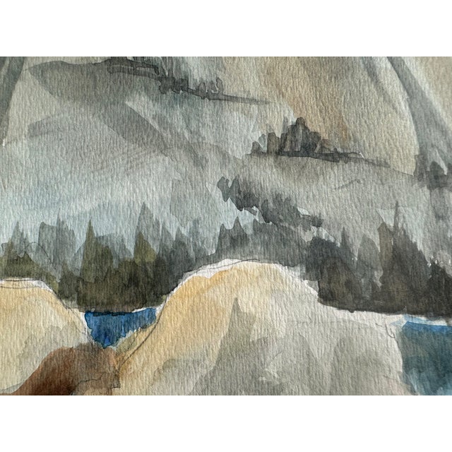 1960s Watercolor Landscape Painting of Crystal Blue Lake For Sale In Los Angeles - Image 6 of 7