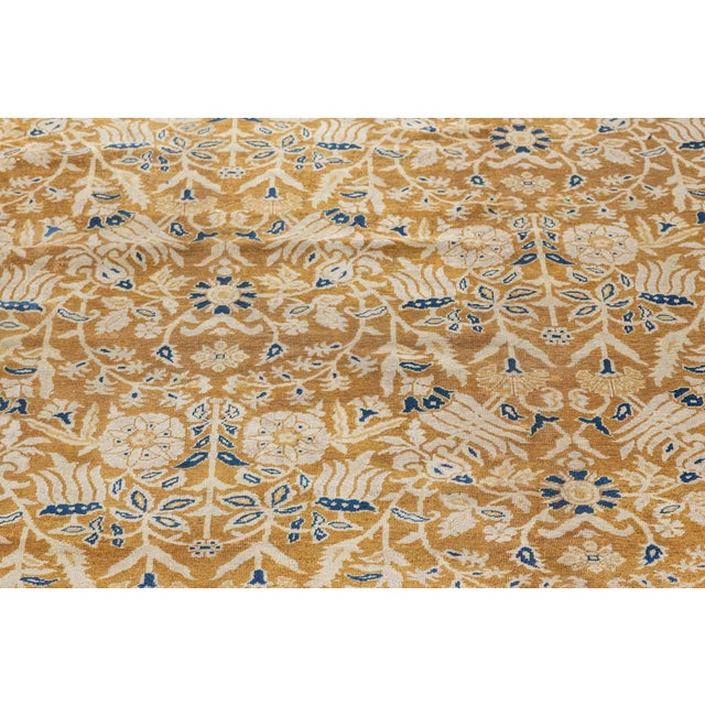 Brown Early 20th Century Brown, Beige and Royal Blue Floral Indian Rug For Sale - Image 8 of 10