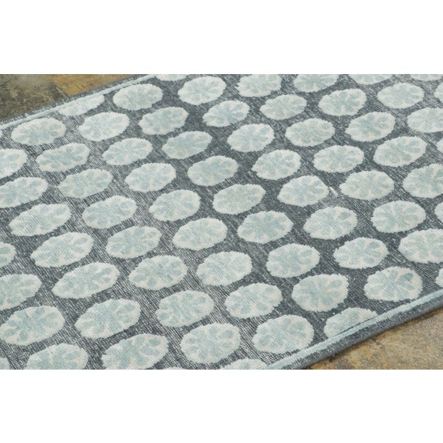Slate Gray Contemporary Block Print Floral Natural Silk Runner by Rug & Kilim, India For Sale - Image 8 of 8