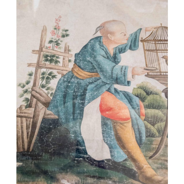 19th Century French Chinoiserie Chinese Export Style Watercolor Painting For Sale - Image 13 of 18