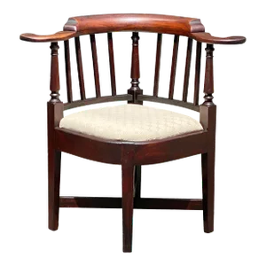 18th Century Antique Queen Anne Boston Mahogany Corner Chair / Roundabout Chair