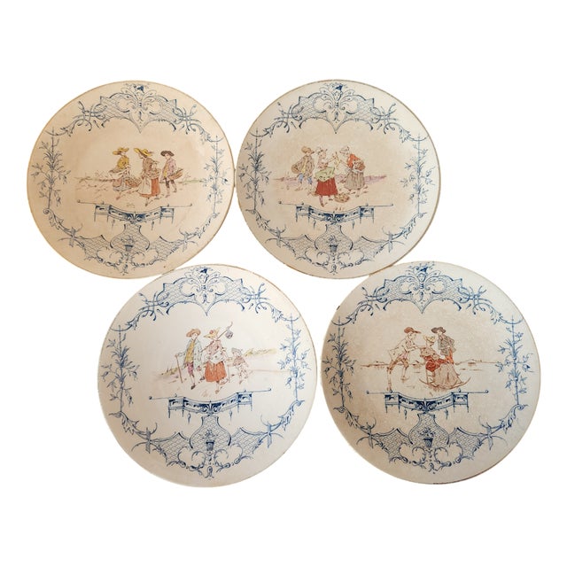 Antique French Ironstone Wall Plates from Sarreguemines, 1880s, Set of 4 For Sale