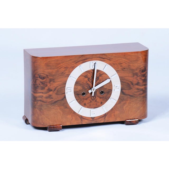 Art Deco Table Clock in Walnut, Czech, 1920s For Sale - Image 11 of 11
