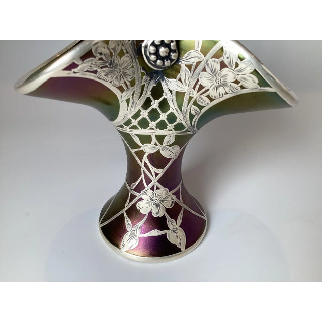 Glass Remarkable Loetz Sintering Silver Overlay Basket For Sale - Image 7 of 12