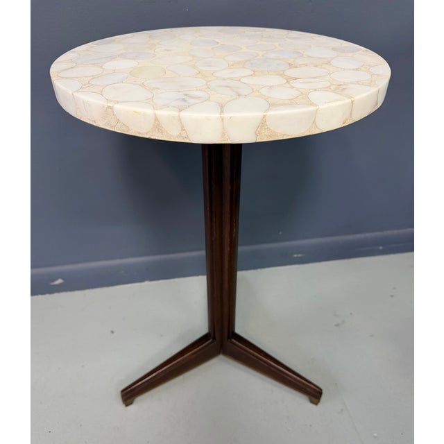Mid-Century Modern 1960s Edward Wormley Model #5928 “A” Table for Dunbar, Walnut, Brass, and Terrazzo Top For Sale - Image 3 of 10