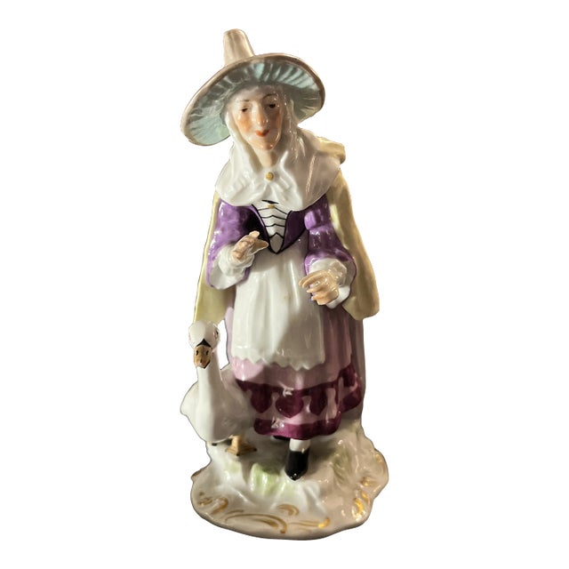 Antique Continental Porcelain Figurine of Old Mother Goose For Sale