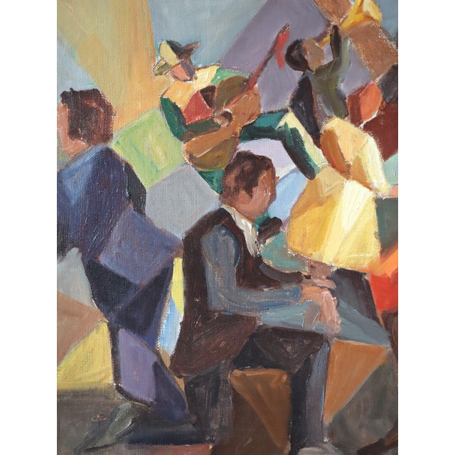 Mid-Century Modern 'Dance the Night Away' Vintage Swedish Cubist Figurative Oil Painting, Framed For Sale - Image 10 of 11