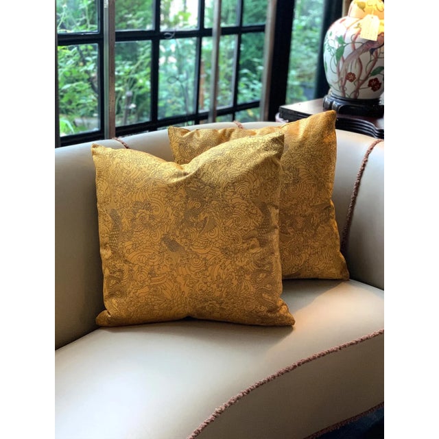 Gold Jean Paul Gaultier Gold Satin Jacquard Pillows - A Pair For Sale - Image 8 of 8