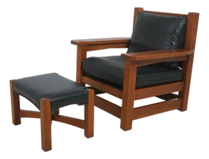 Stickley Eastwood Mission Oak Leather Chair With Ottoman