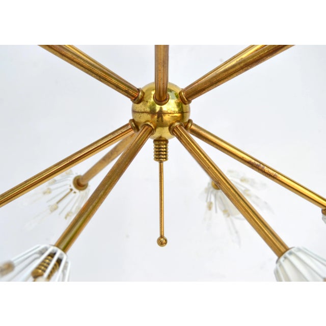 Emil Stejnar Austria Six Light Brass Blown Glass Flush Mount Sputnik Orbit, 1950 For Sale - Image 9 of 13