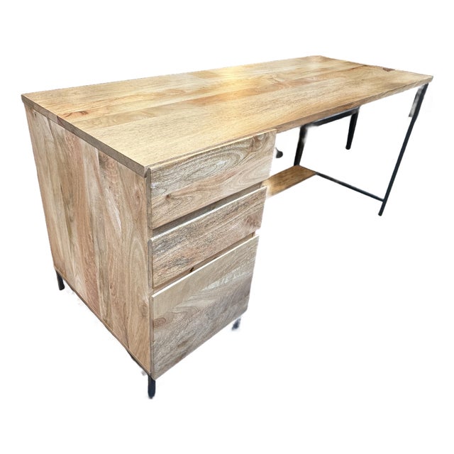 West Elm Industrial Solid Wood Modular Desk W/ File Cabinet For Sale