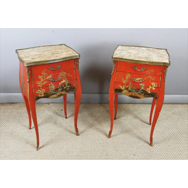 Red Louis XV Bedside Table, 1970s, Set of 2 For Sale - Image 8 of 14