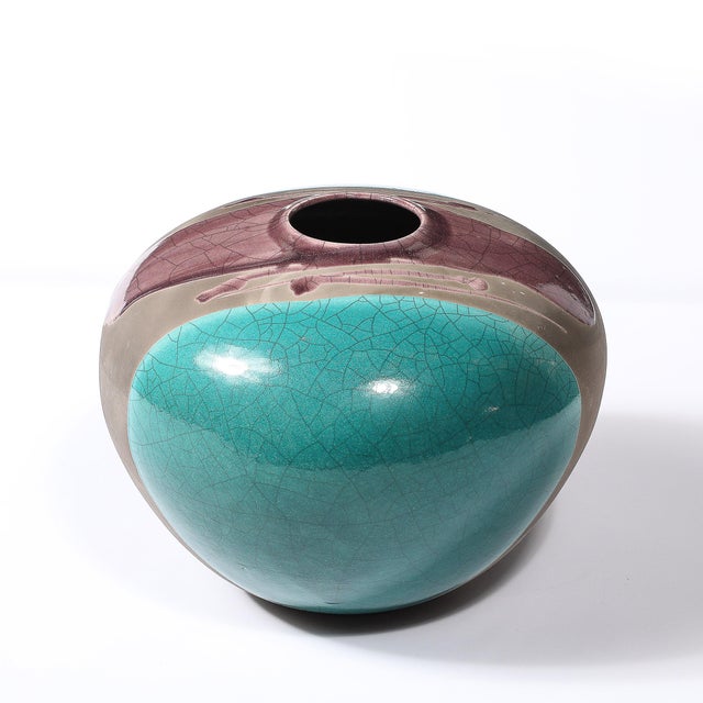 Purple Mid-Century Glazed Gray & Violet Textural Ceramic Vase Signed Tony Evans For Sale - Image 8 of 11