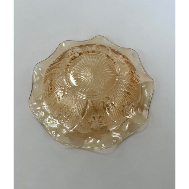 Depression glass bowl with lovely iris flowers motifs.