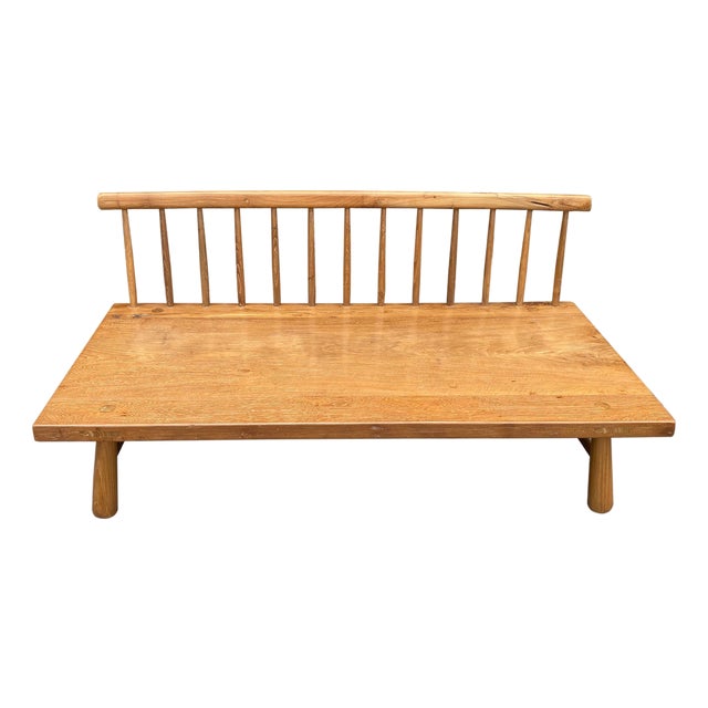 Andrianna Shamaris Couture Low Teak Wood Sofa For Sale