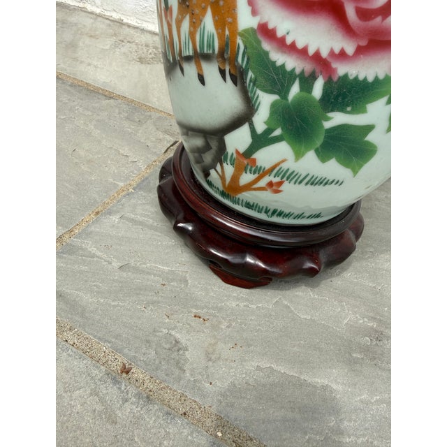 Eggshell Pair of Chinese Famille Verte-Style Lamps For Sale - Image 8 of 9
