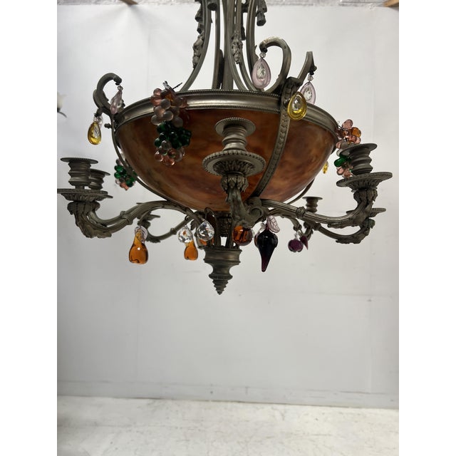 Napoleon III bronze and alabaster chandelier Silvered bronze frame with eight lights Central colored alabaster bowl...
