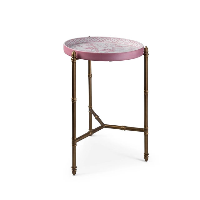 2020s Jardin Blush Chinoiserie Tray with Stand, Brass For Sale - Image 5 of 5
