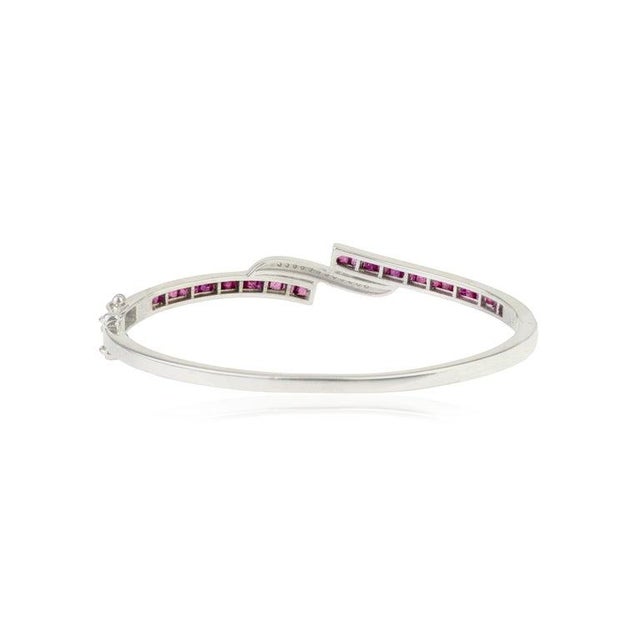 Red Vintage 925 Sterling Silver Ruby & Diamond Bangle Bracelet- Elegant Gemstone Hinged Bracelet For Sale - Image 8 of 11