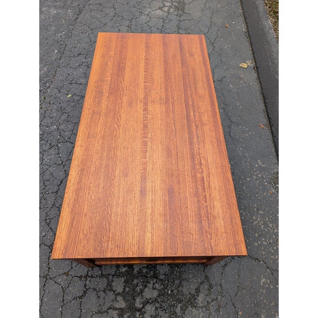 Tiger Oak Mission Style Coffee Table With Cedar Lined Drawers For Sale - Image 14 of 17